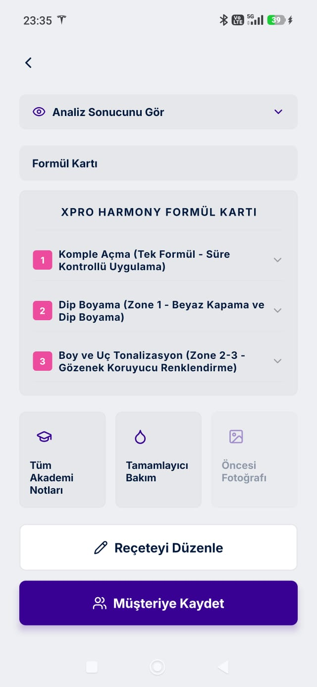 Reçete ekranı