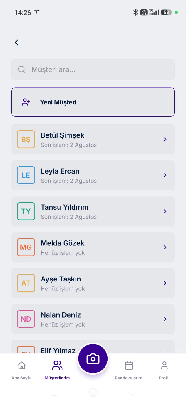 Müşteri kayıt ekranı 1
