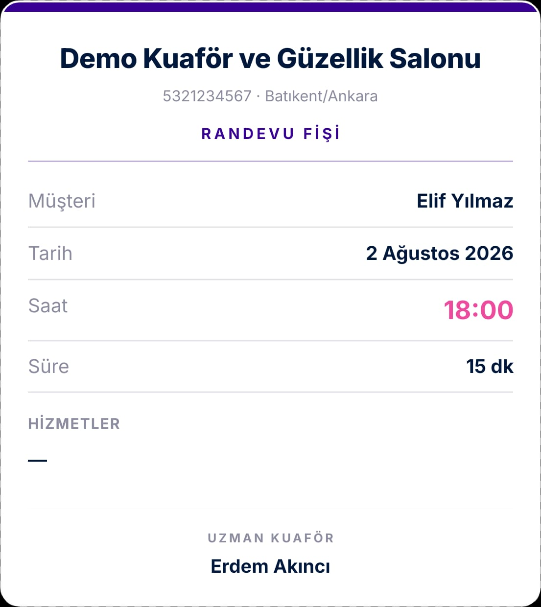 Randevu sistemi ekranı 4